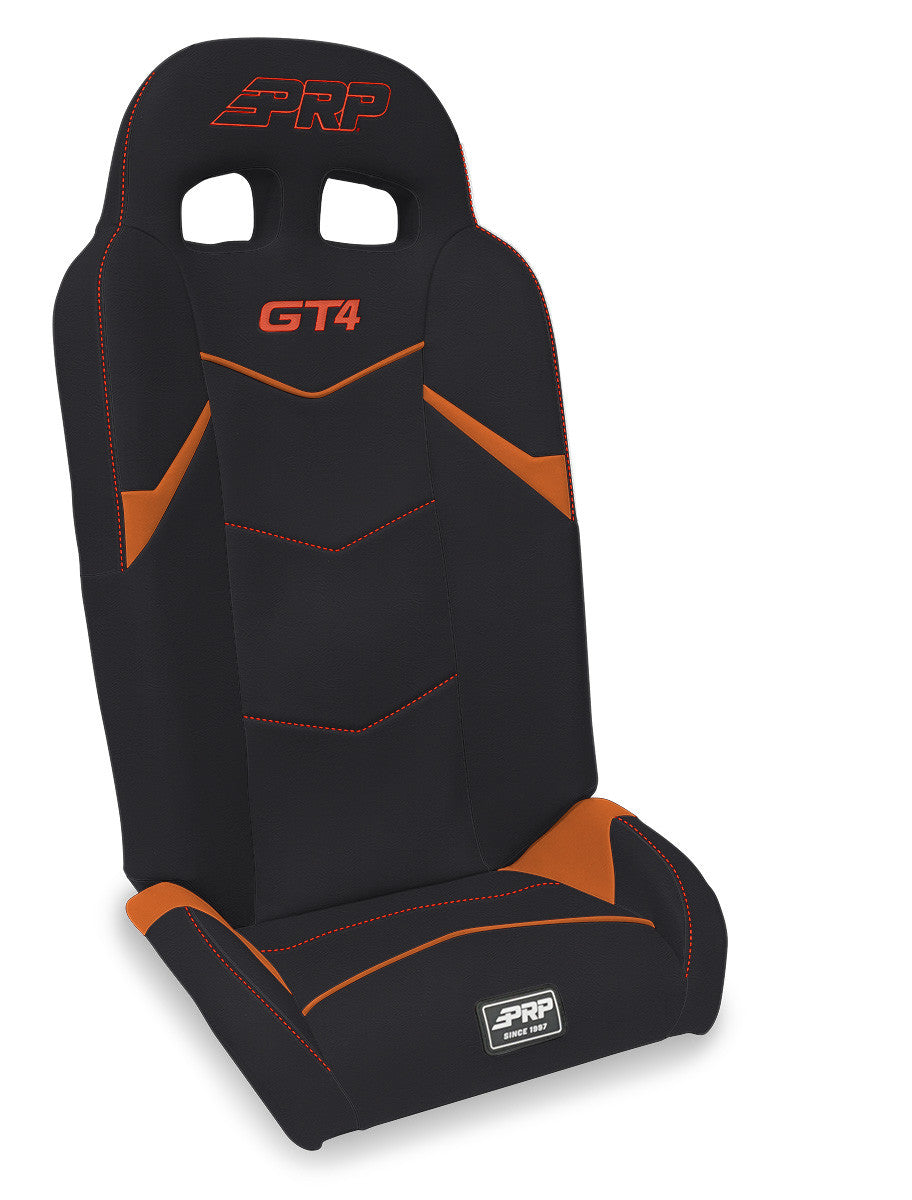 PRP GT4 Fold Flat Rear Suspension Seats for Polaris RZR PRO XP4, PRO R4, Turbo R4 (Pair) - Black & Orange