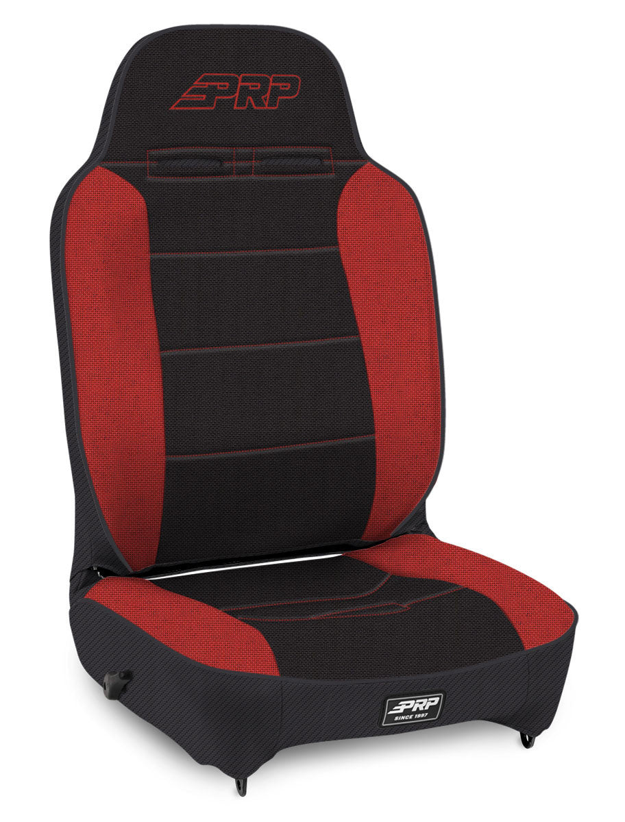 PRP Enduro High Back Reclining Suspension Seat - Driver Side; Black & Red