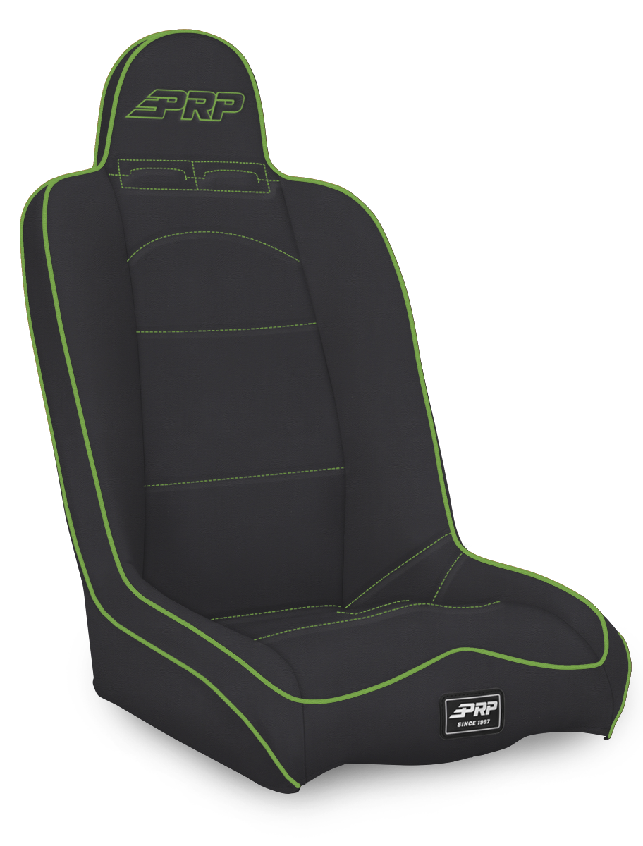 PRP Daily Driver High Back Suspension Seat - Black & Green Vinyl