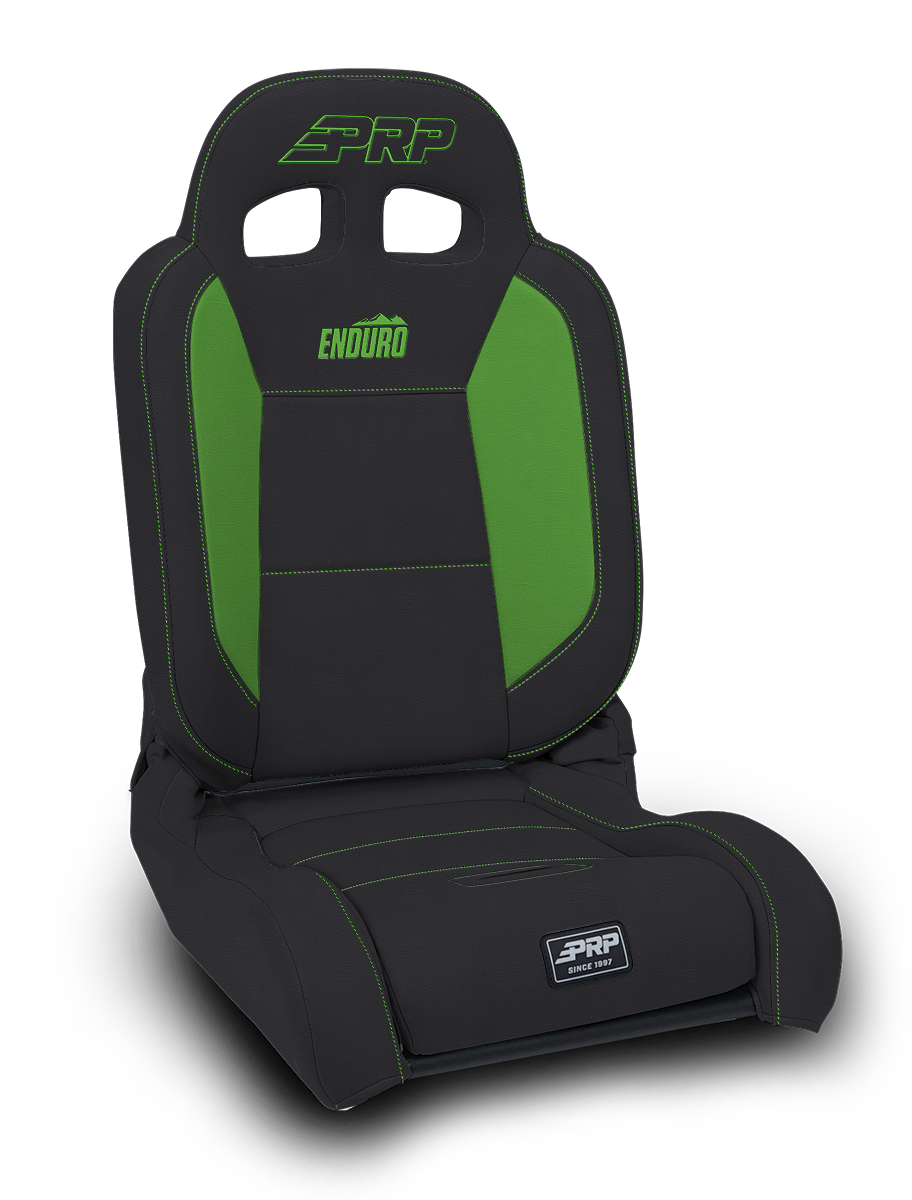 PRP EnduroDaily Reclining Suspension Seat - Black & Green Vinyl, Driver