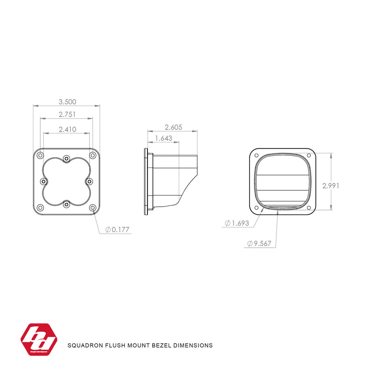 Squadron Flush Mount Bezel Kit dimensions