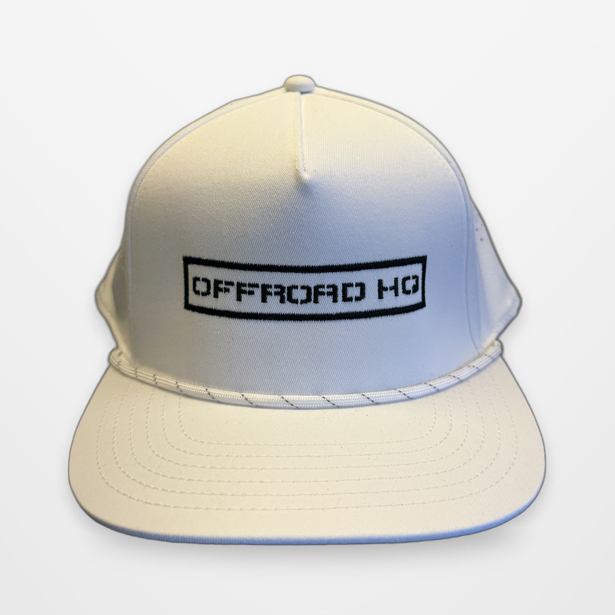 OffRoad HQ Rope Hat in white, front view with embroidered logo